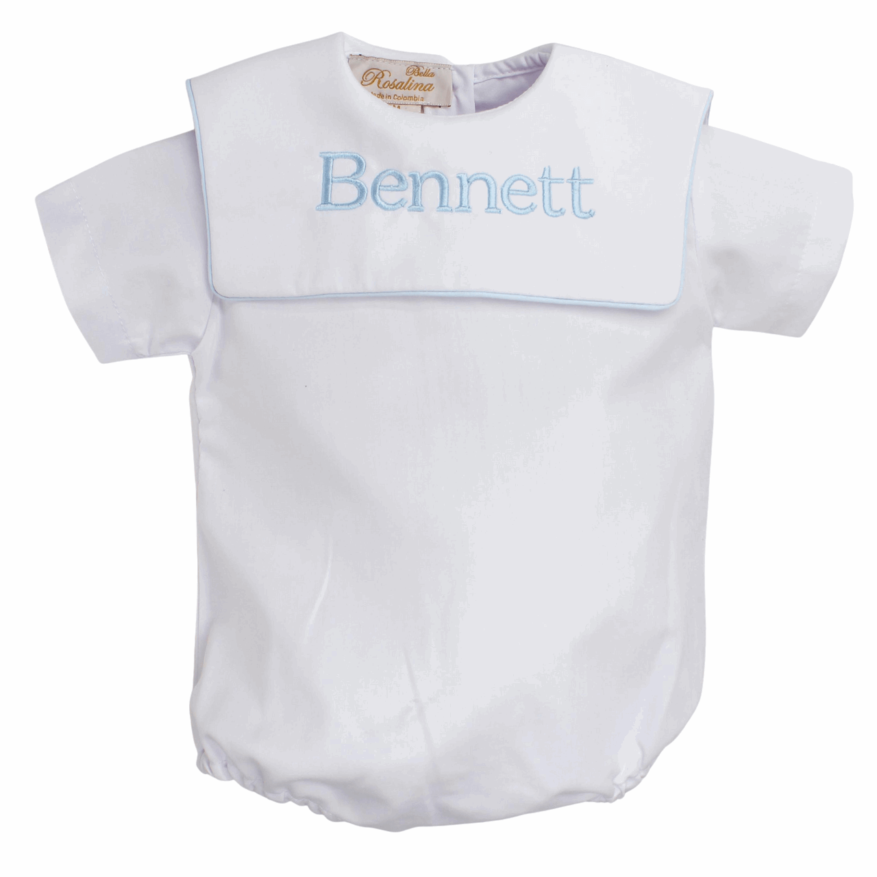 Boys White Baptism Outfit Square Collar Blue Trim