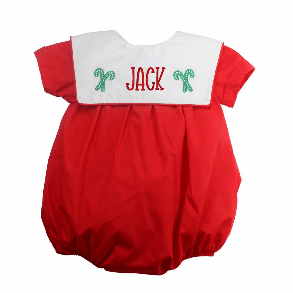 Baby Boys Christmas Outfit Red Bubble Romper Monogrammed Collar