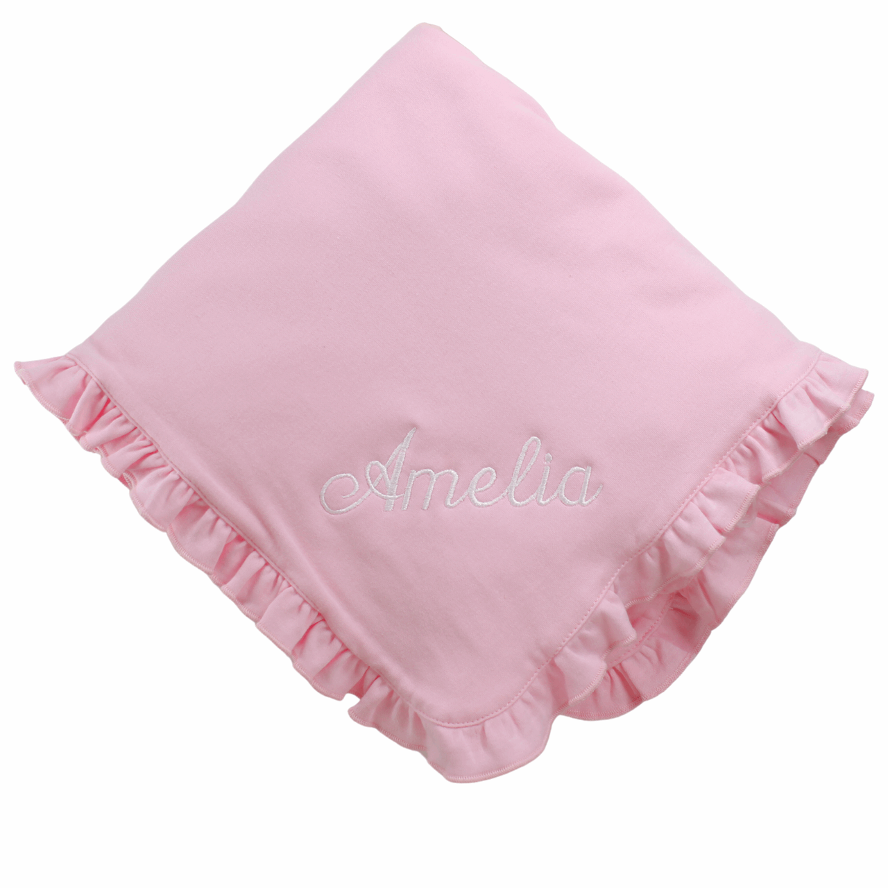 Baby Girl Blanket Pink with Ruffle Trim