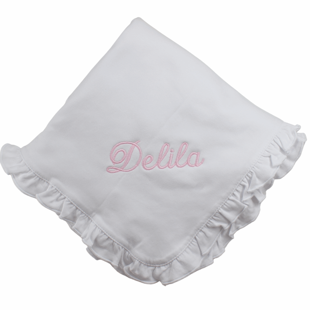 Baby Girl White Blanket with Ruffle Trim