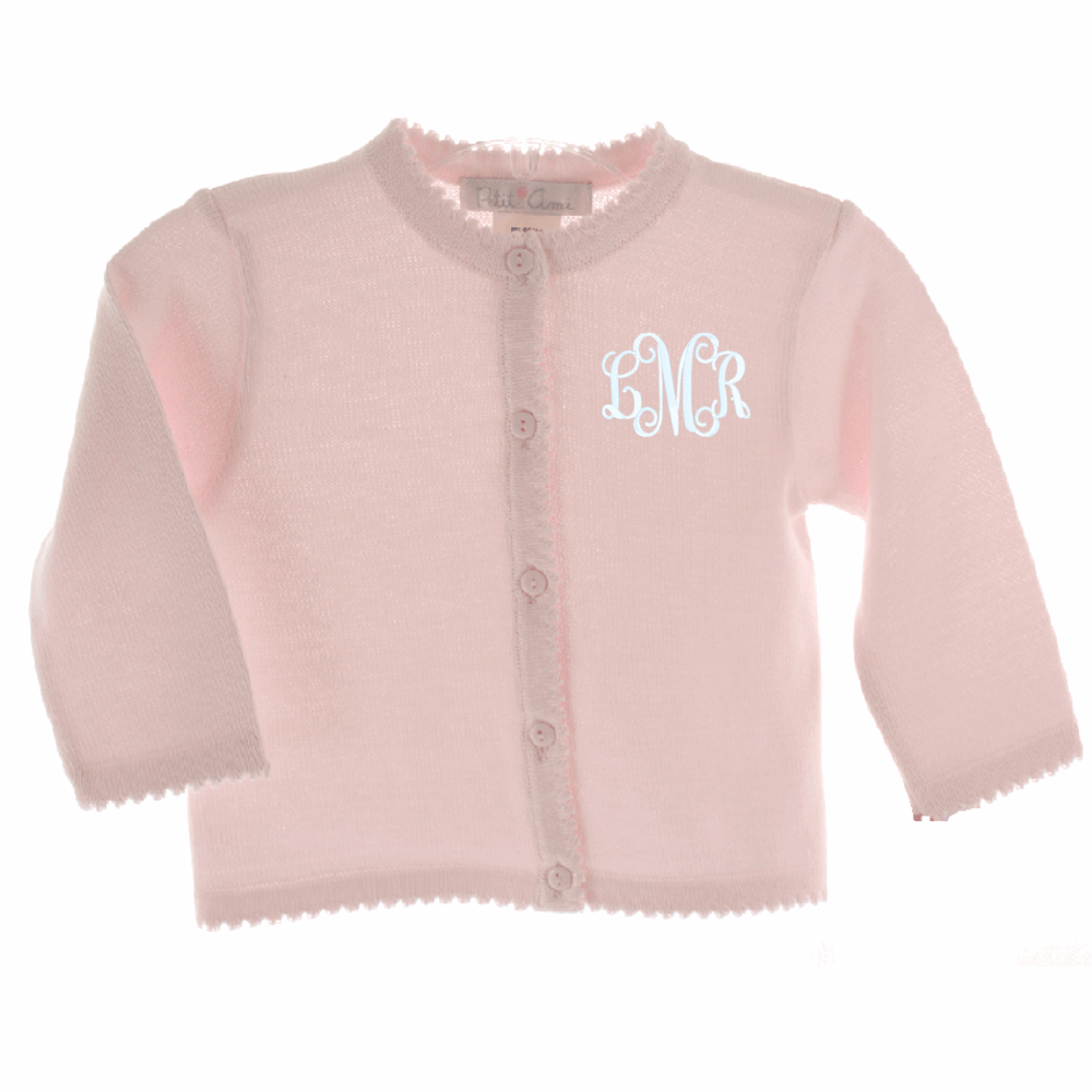 Baby Girls Cardigan Sweater Pink Scallop Trim