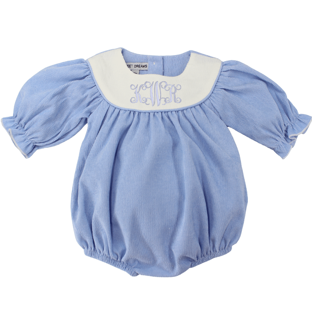 Baby Girls Long Sleeve Romper Blue Corduroy Bubble Outfit