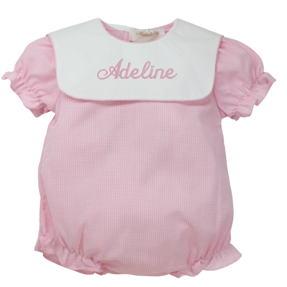 Baby Girls Pink Gingham Bubble Outfit Bib Collar | Rosalina