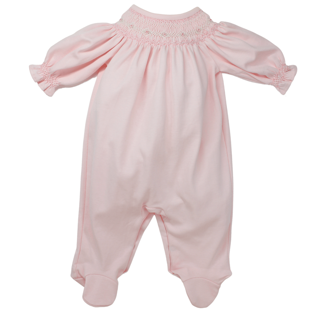 Baby Girls Pink Smocked Footie Pima Cotton Sleeper