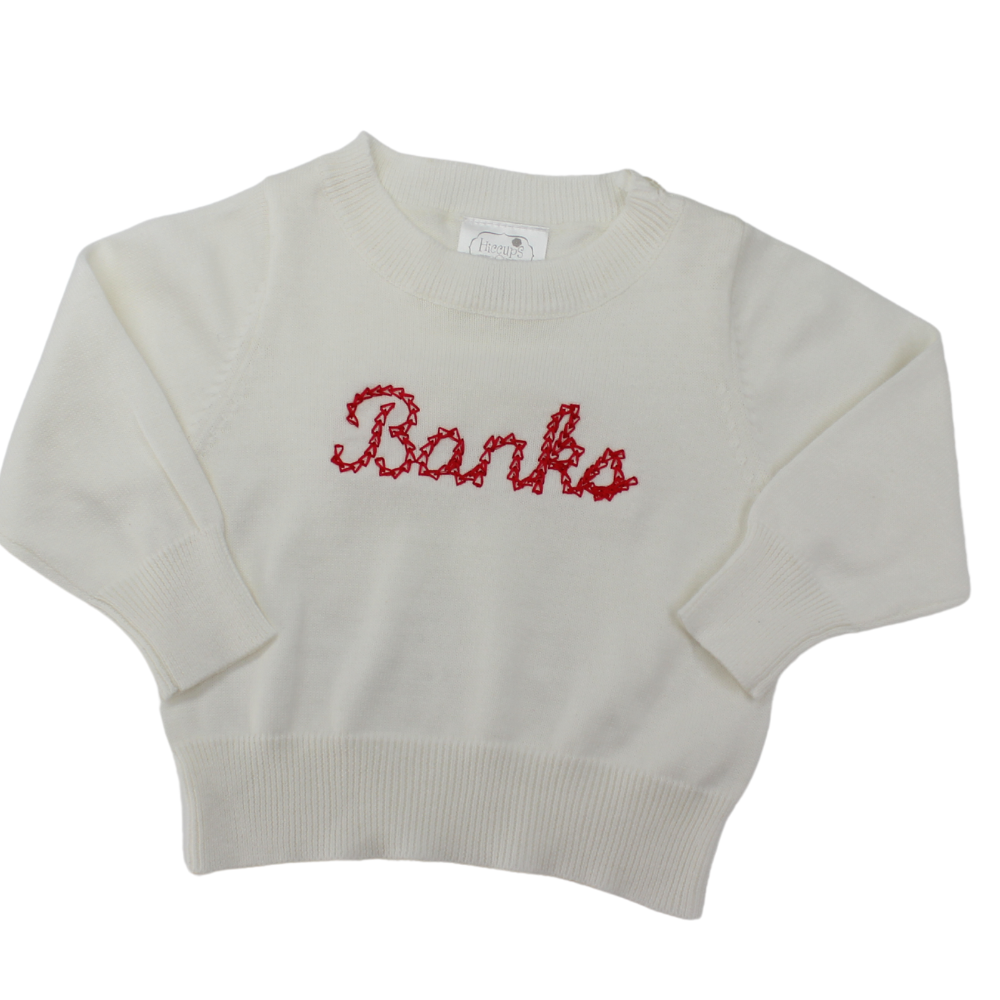Baby Boy Girl White Monogrammed Sweater Crewneck
