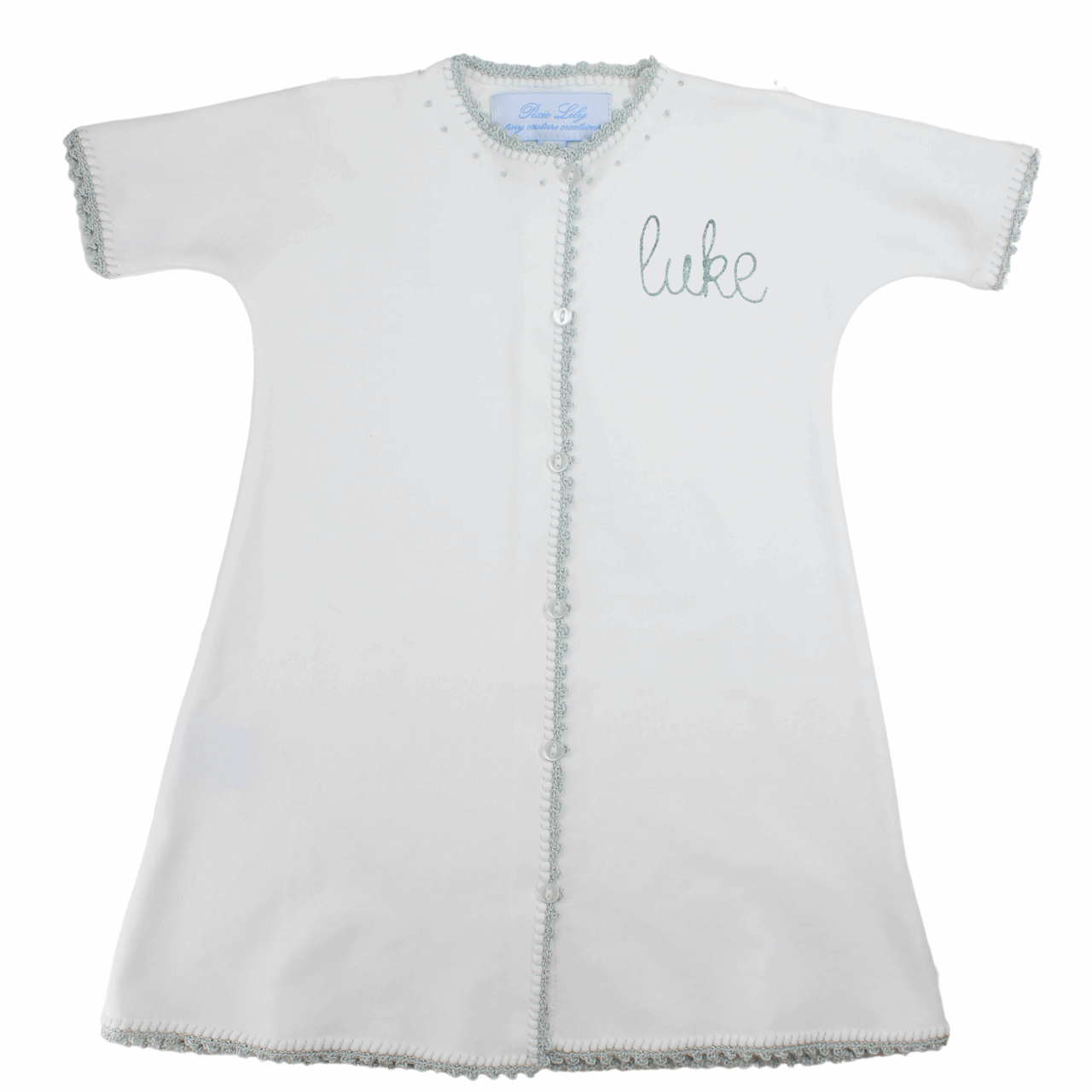 Baby Boy Daygown Coming Home Outfit White Blue Crochet Trim