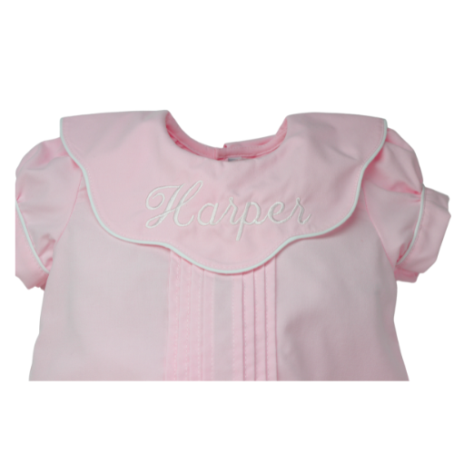 Baby Girls Pink Bubble Outfit Scallop Portrait Collar - Hiccups