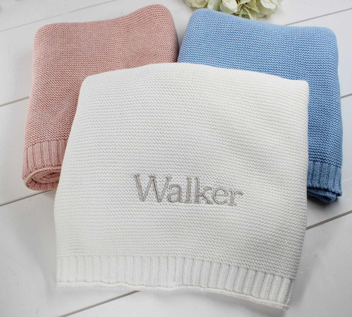 White Knitted Baby Blanket Monogrammable