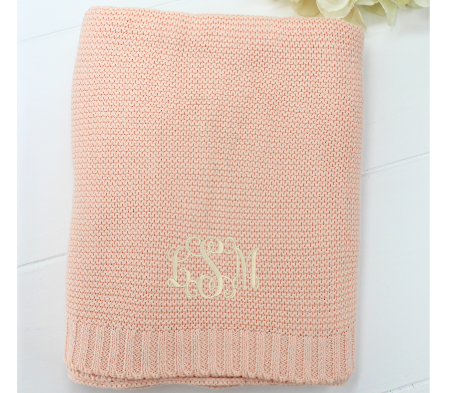 Pink Knitted Cotton Baby Blanket Monogrammable