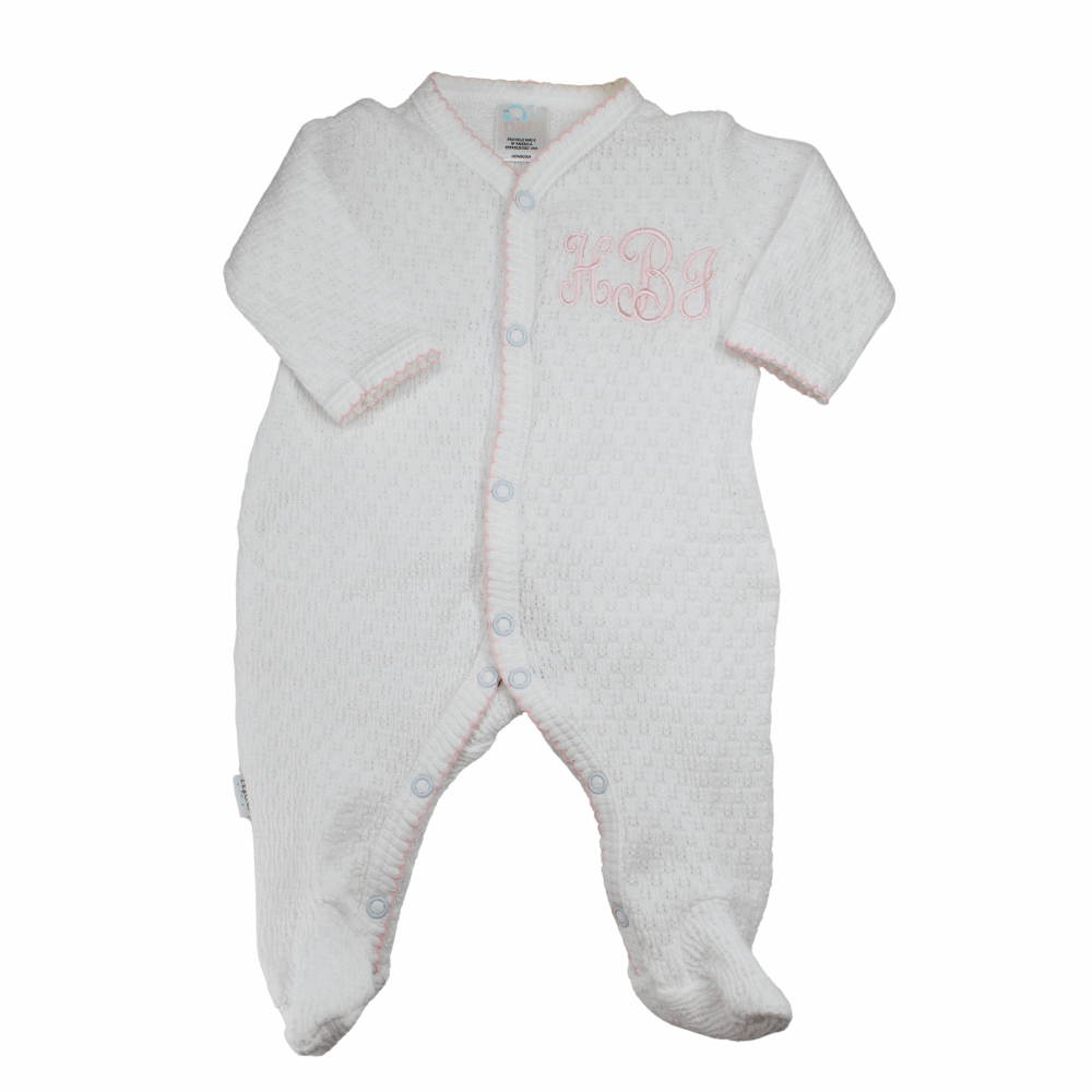 Newborn Girls Footie Sleeper White Pink Take Home Outfit Paty