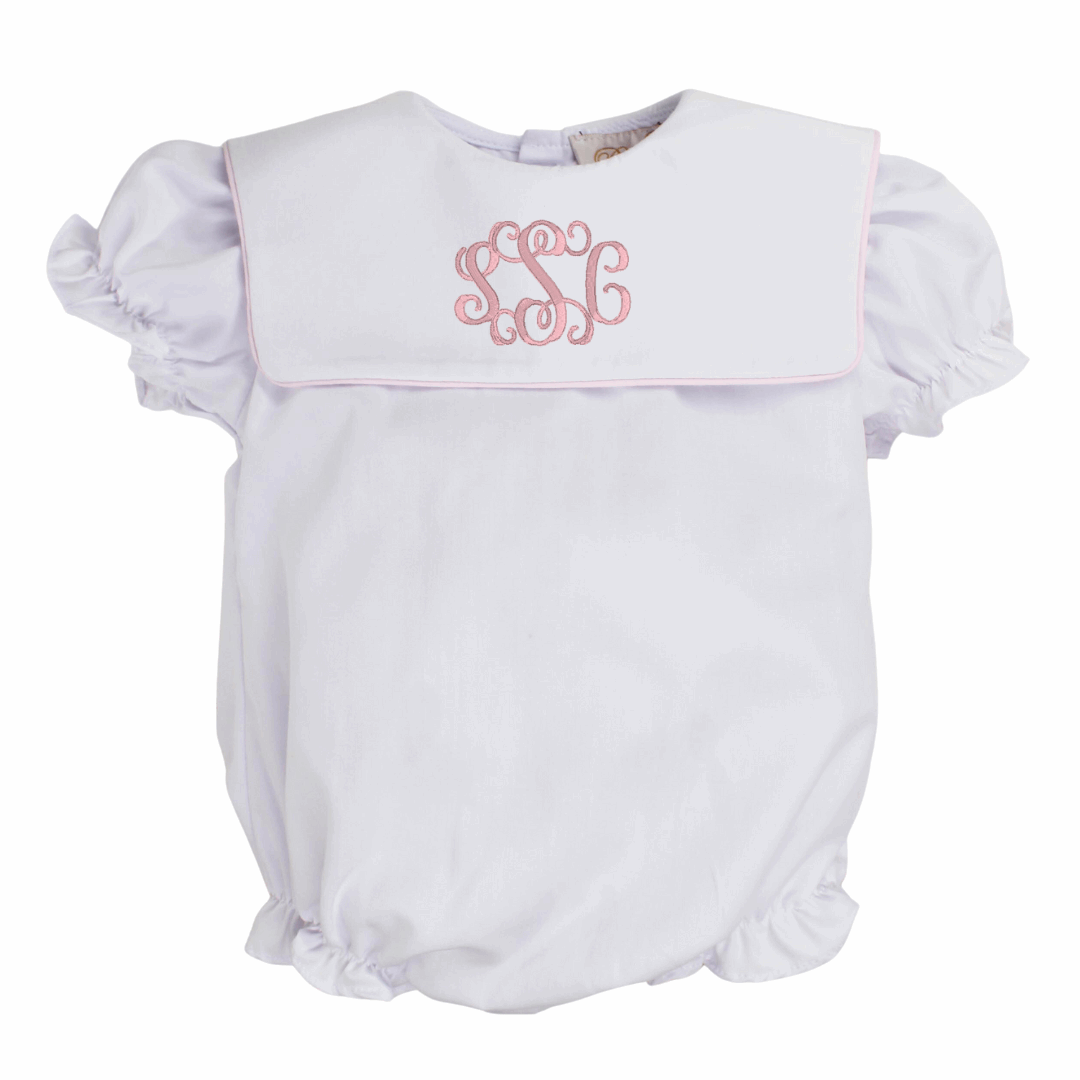 Baby Girls White Bubble Pink Trim Bib Collar