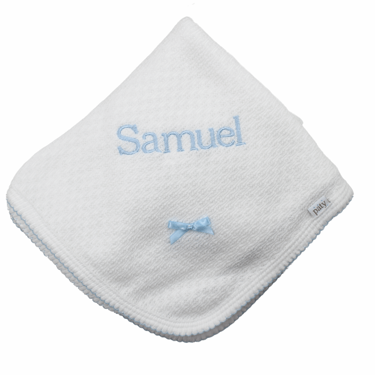 Infant Boys White Monogrammable Baby Blanket Blue Trim
