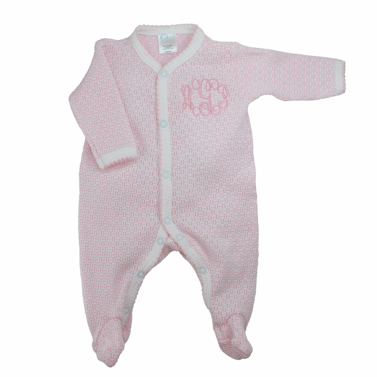 Girls pink footie onesie personalized take home outfit for newborn girl