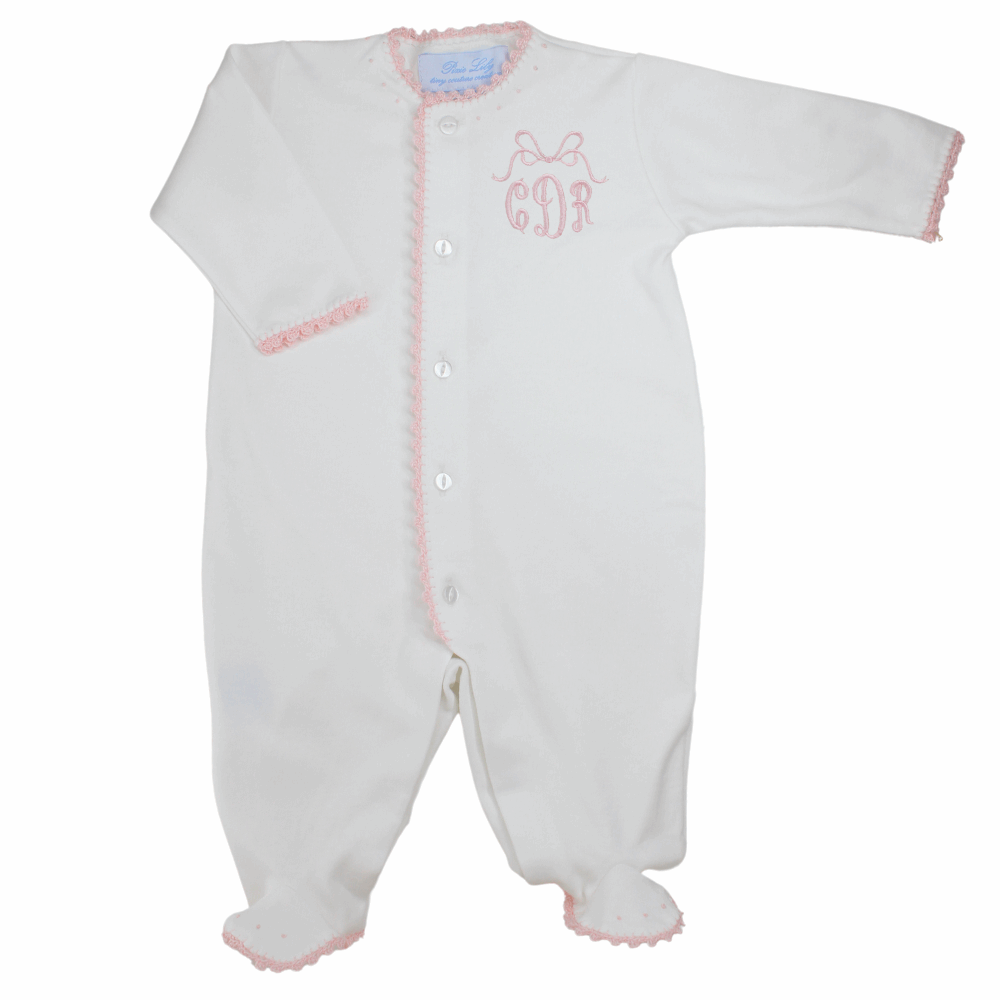 Baby Girls Footie White Pink Coming Home Layette