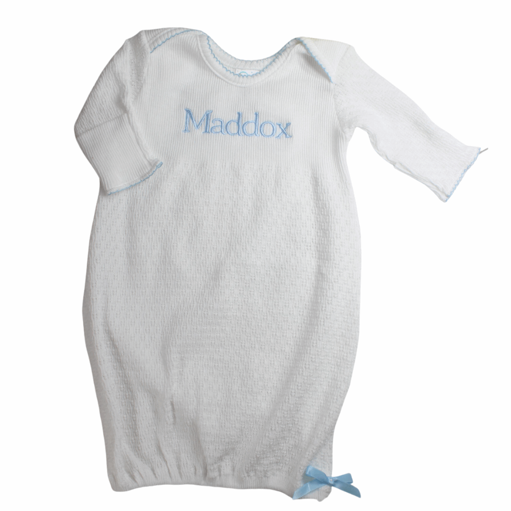 Paty Baby Boys Gown White Blue Monogrammed