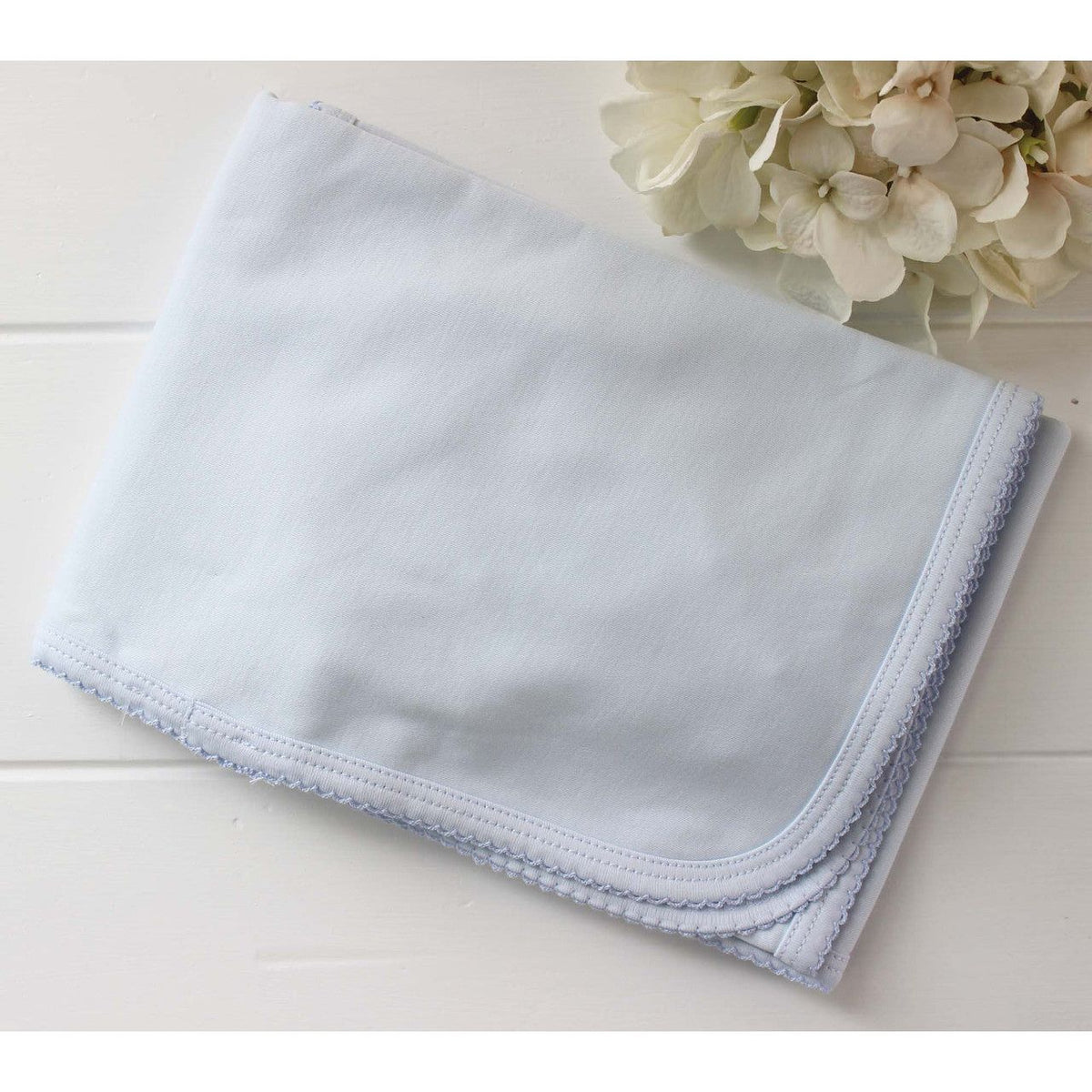Newborn Personalized Receiving Blanket for Boy Blue Pima Cotton