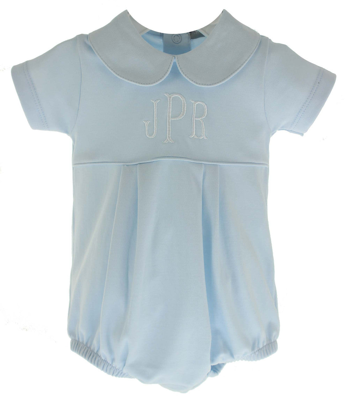 Baby Boys Blue Cotton Bubble Outfit Peter Pan Collar