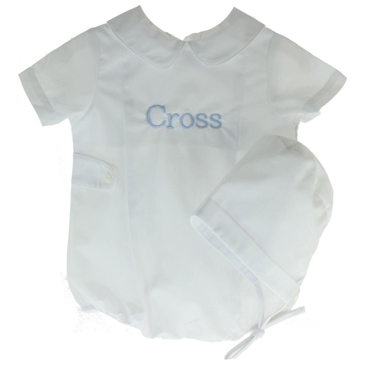 Baby Boys White Christening Bubble Outfit & Hat Set