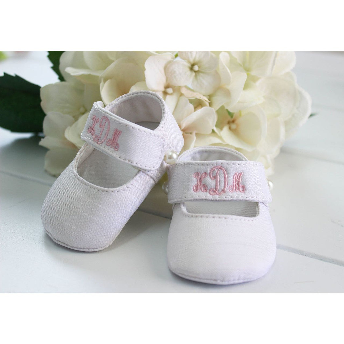 Baby Girl Crib Shoes Monogammed Silk Keepsake Booties