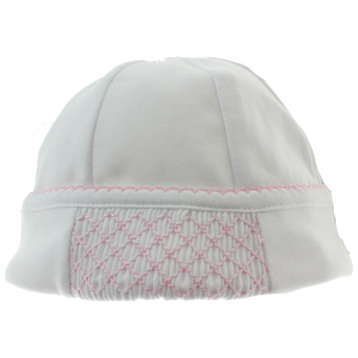 Girls White Hat with Pink Smocking