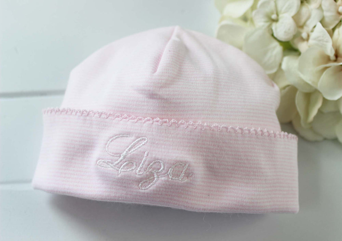 Baby Girls Pink Striped Beanie Hat Pima Cotton