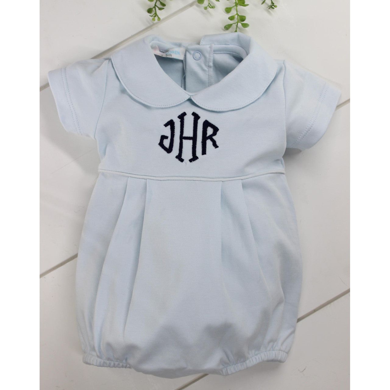Personalized Baby Boys Blue Bubble Romper Pima Cotton Take Home Outfit Baby Loren