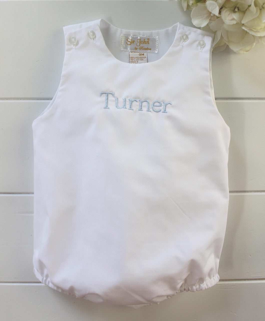 White Monogrammed Baby Bubble Romper Outfit