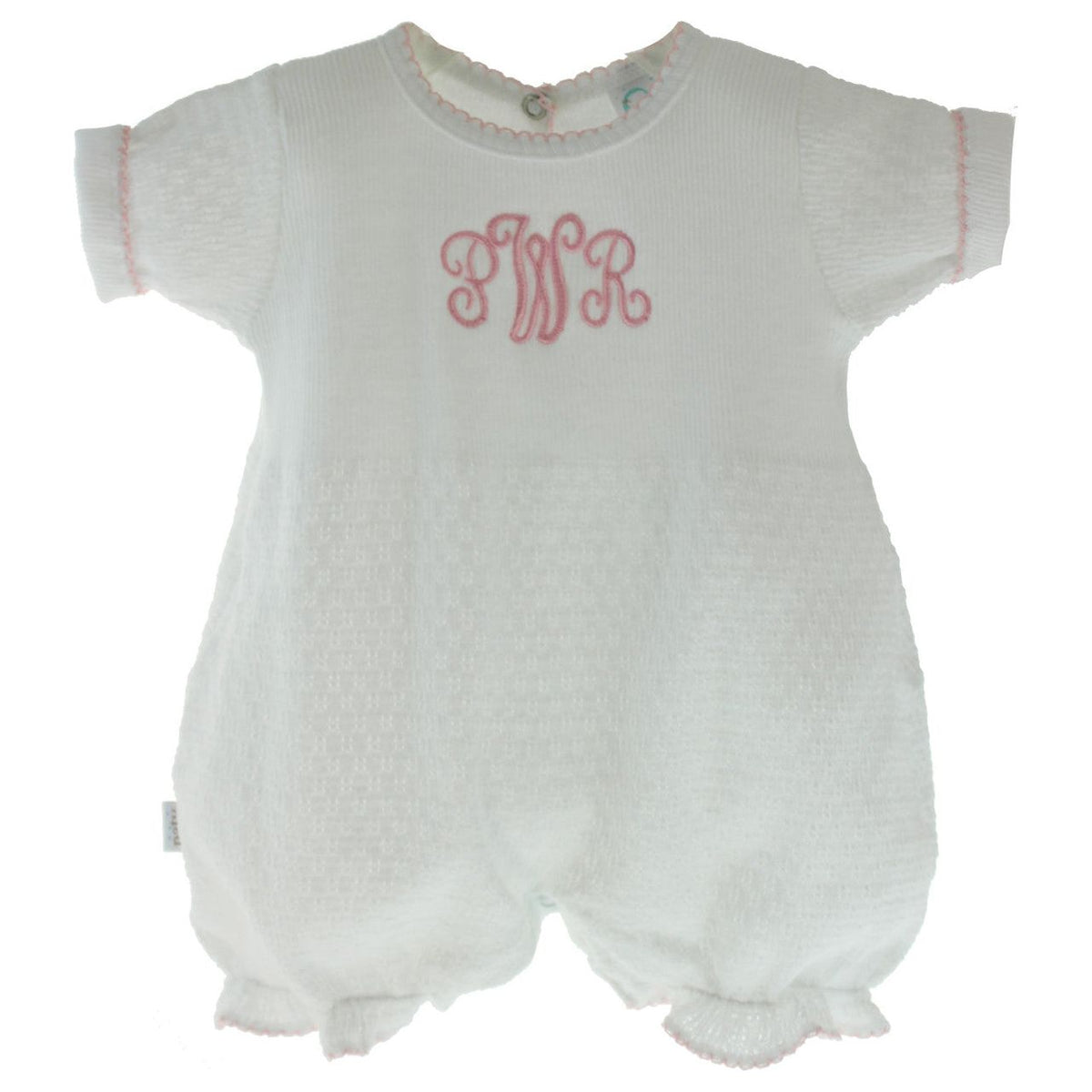 Girls White Knitted Layette Bubble Outfit Pink Trim