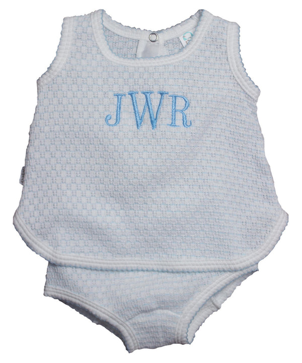 Petit Bebe Baby Boys Blue / White Poplin Smocked Diaper Set main image 0