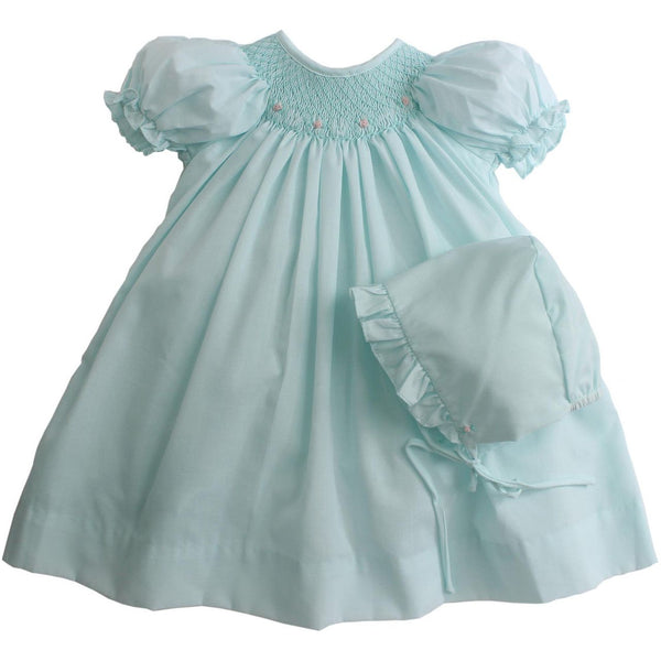 mint green childrens dress Baby Girls Mint Green Smocked Day Dress & Bonnet, 6M