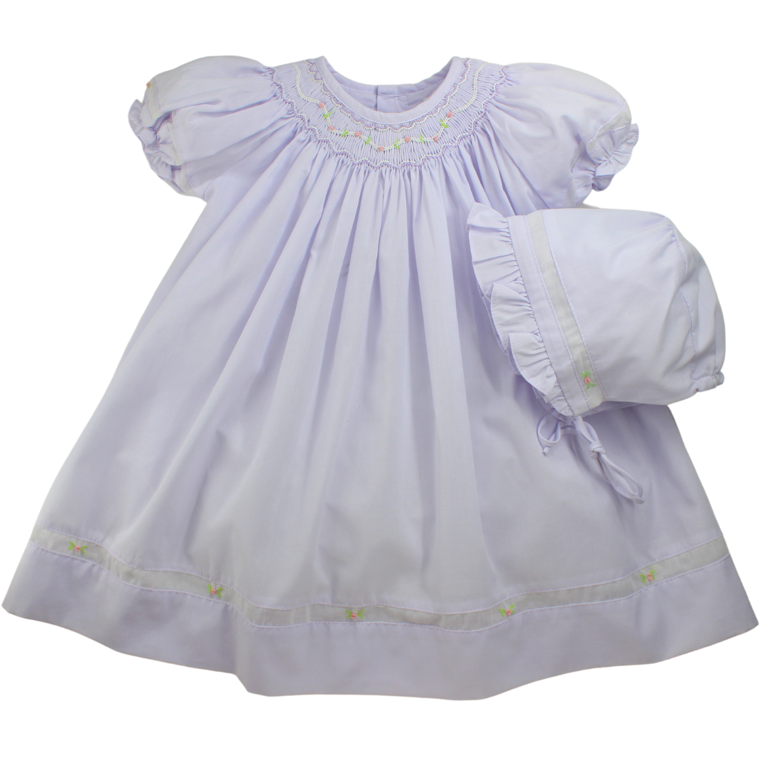 Baby Girls Purple Smocked Daygown Dress with Bonnet Take Home Outfit