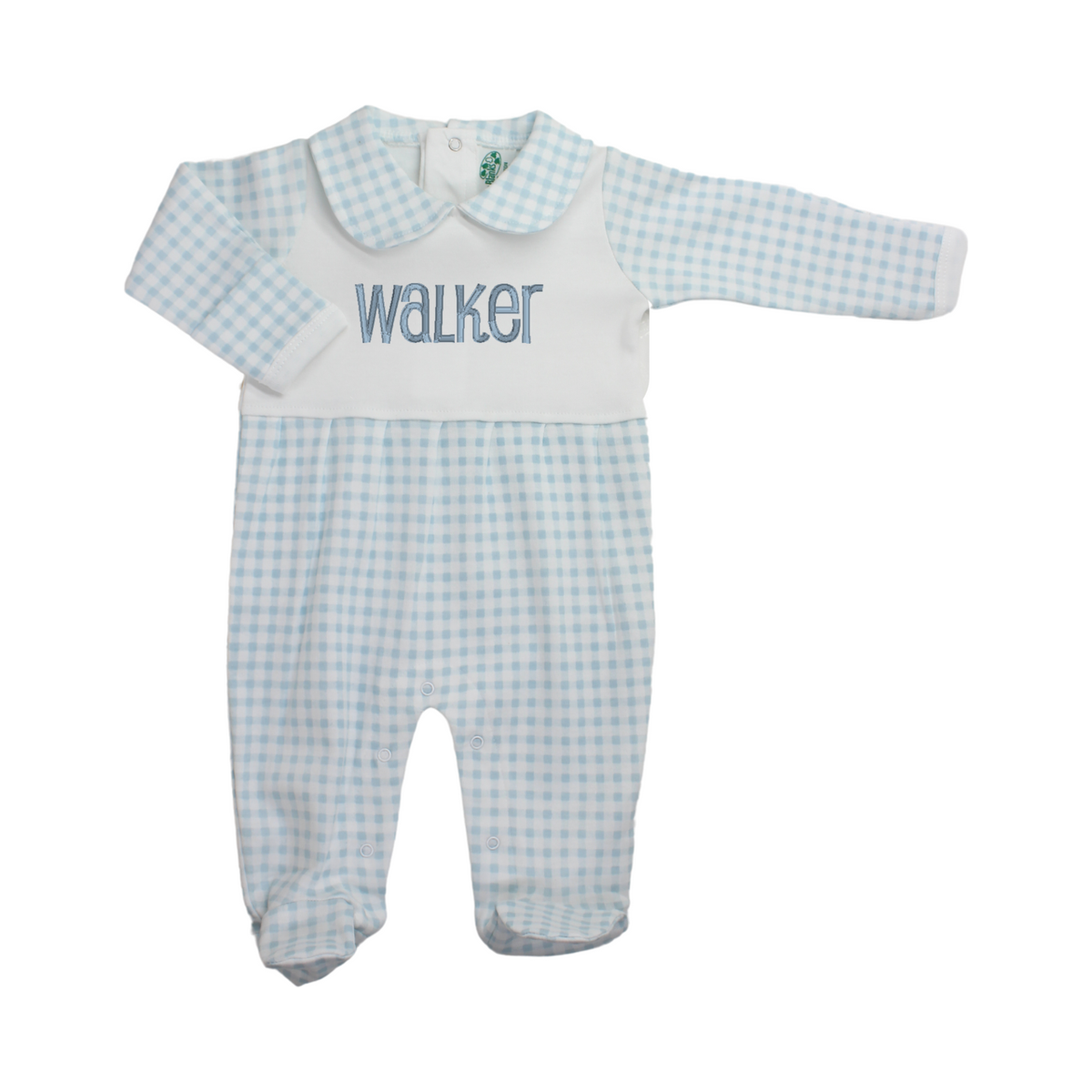 Boys Personalized Blue Gingham Pajama Footie