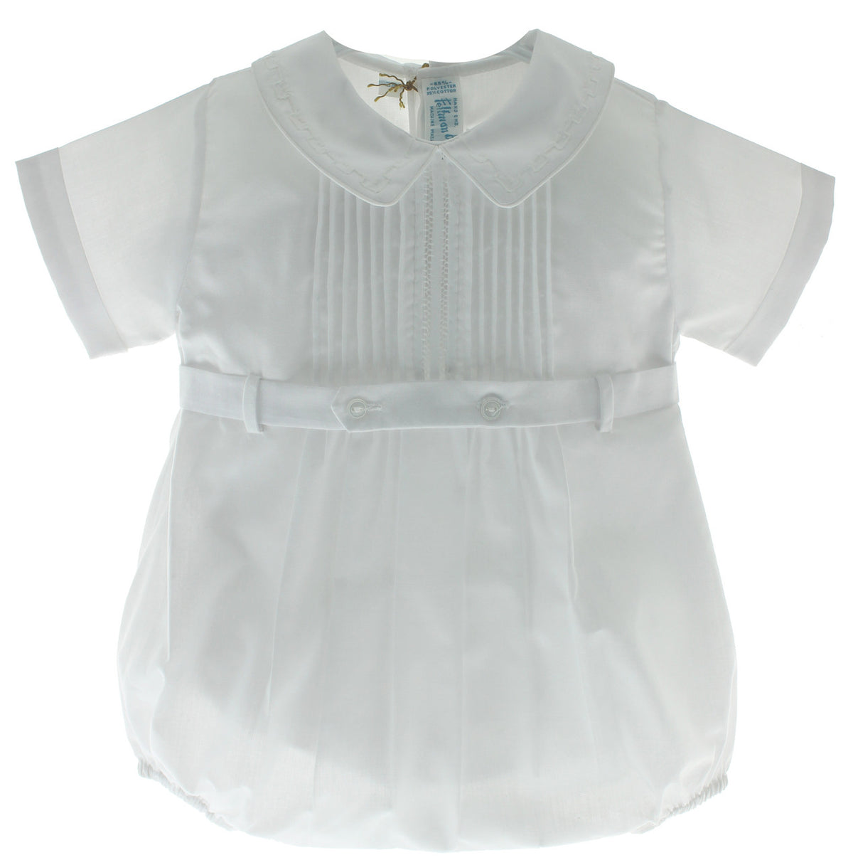 Baby Boys White Embroidered Bubble Outfit