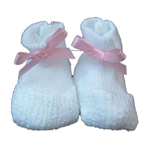 Baby Girls White Booties with Pink Bow Hiccups Children's Boutique