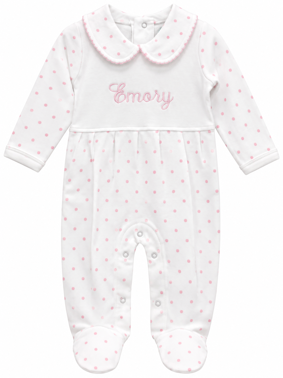 Baby Girls White Footed Pajama with Pink Dots