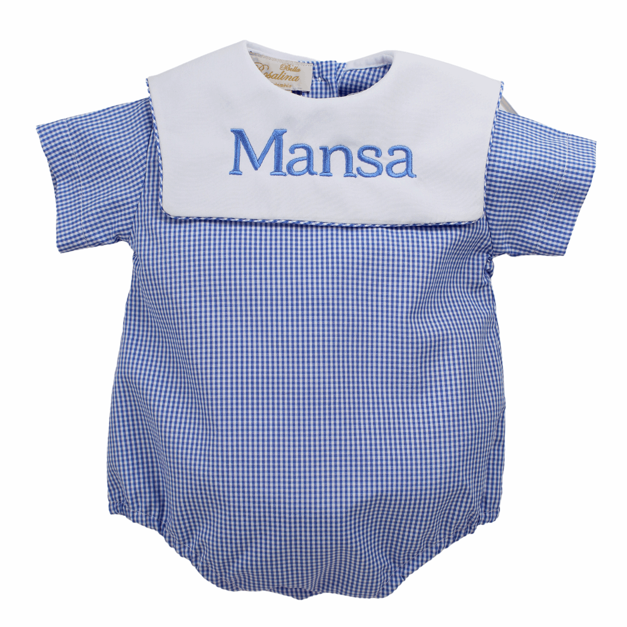Baby Boys Blue Gingham Bubble Romper Square Collar