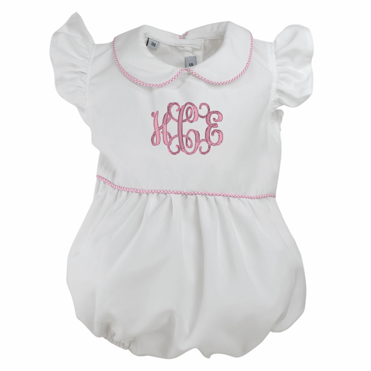 Baby Girls White Bubble Outfit Pink Gingham Trim