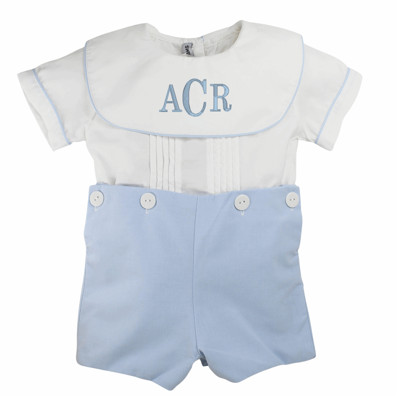 Boys Bobbie Suit White Blue with Portrait Collar