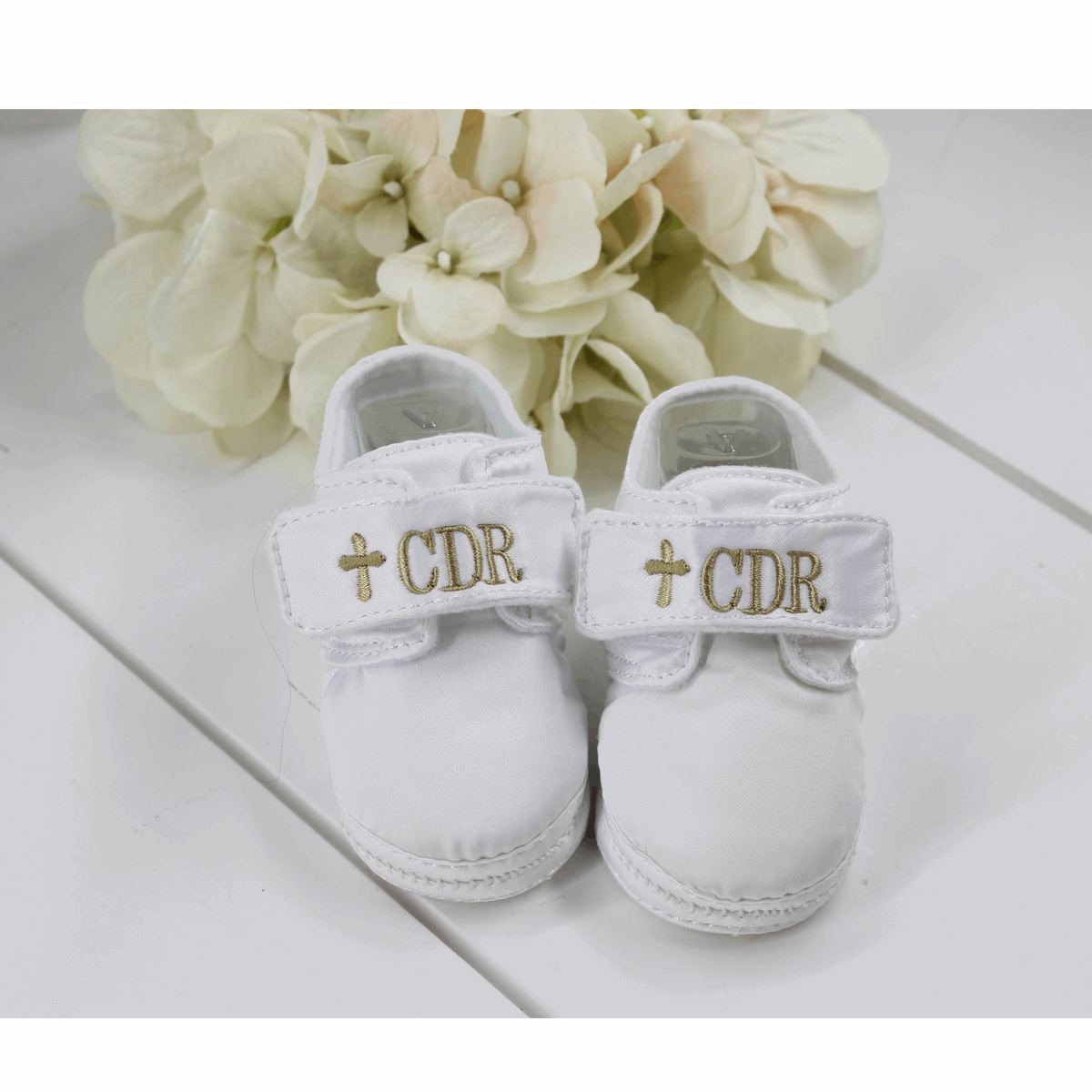 Baby Boys White Monogrammable Crib Shoes
