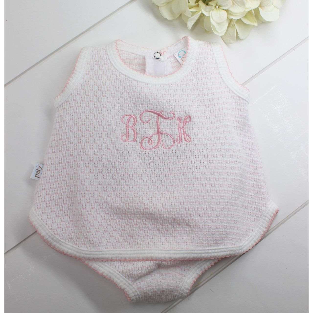 Baby Girls Pink Sleeveless Diaper Set Monogrammable
