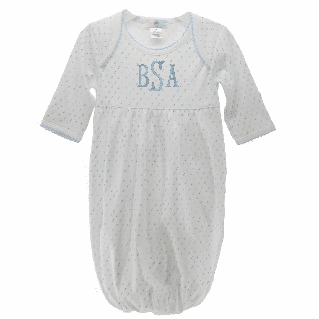 Baby Boys White Blue Dots Gathered Gown