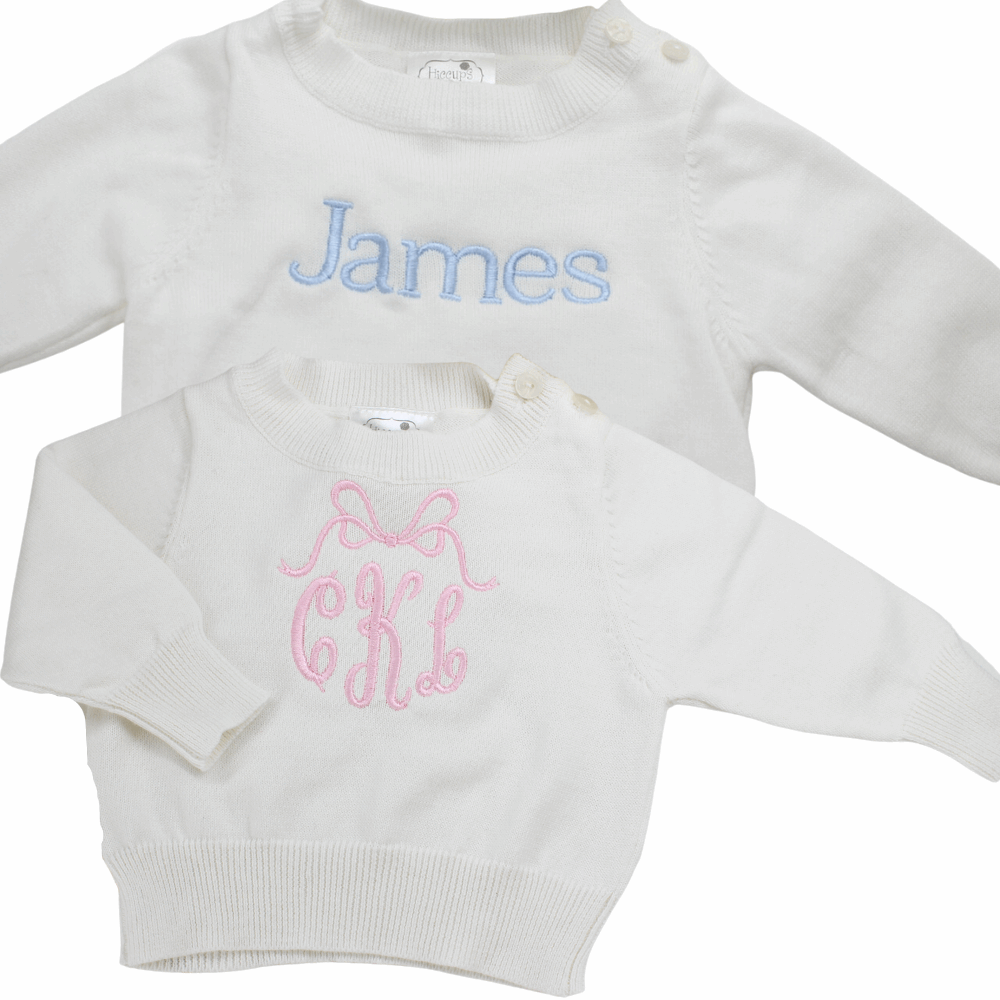 Baby Toddler Sweater White Personalized Pullover Crewneck Hiccups Children s Boutique