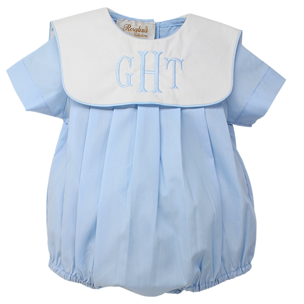 Infant Boys Personalized Bubble Outfit Light Blue Dressy Romper