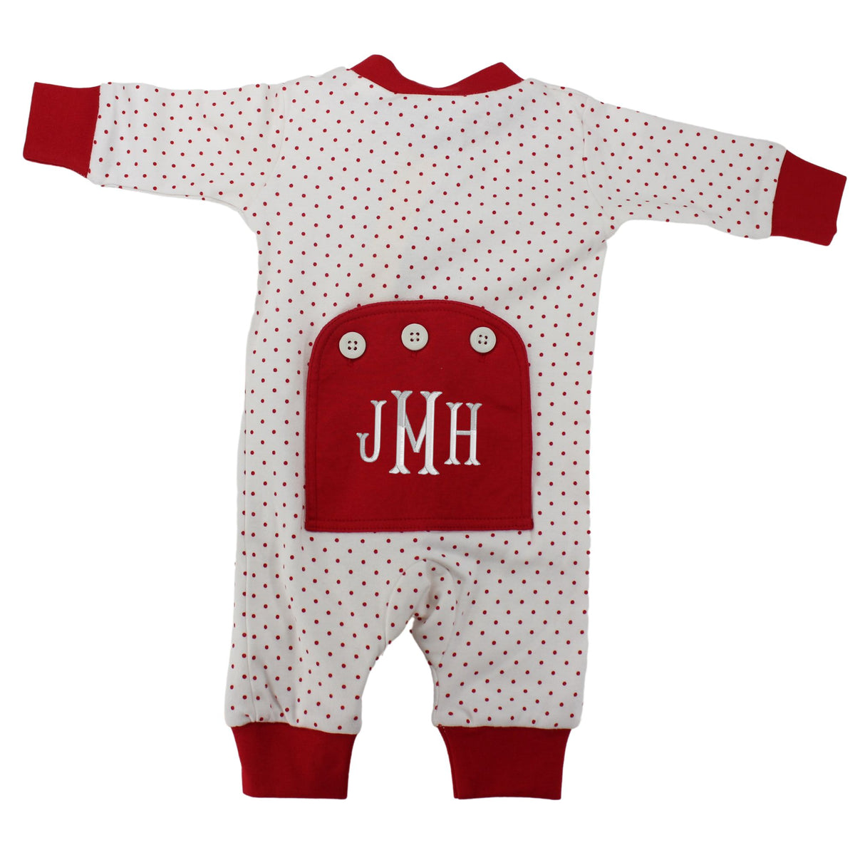 Baby Boys Christmas Pajamas White Red Dot Monogrammed