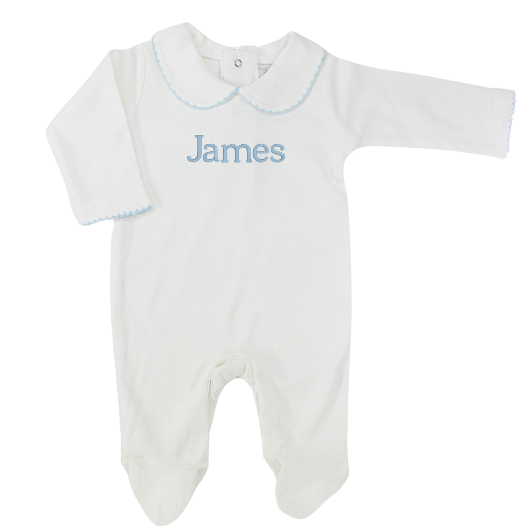 Newborn boy coming home from hospital outfit footed onesie with collar