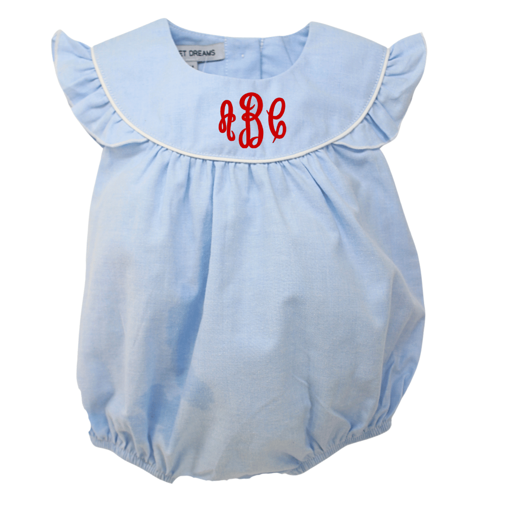 Baby Girls Blue Chambray Bubble Outfit Angel Wing Sleeves