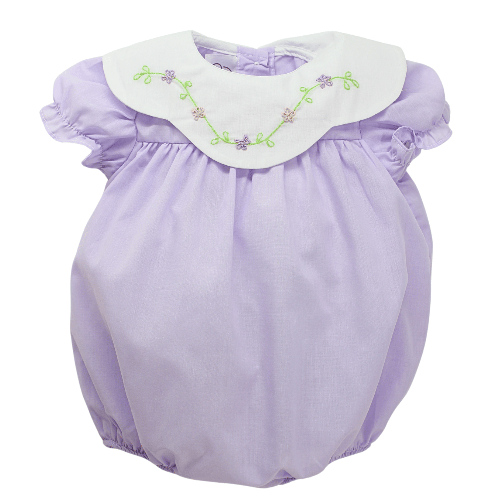 Baby Girls Lavender Bubble Romper Flower Vine Embroidery