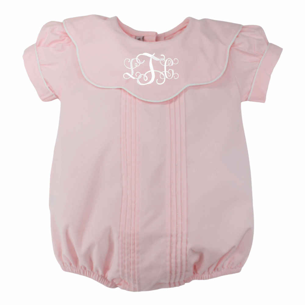 Baby Girls Pink Bubble Outfit Scallop Portrait Collar