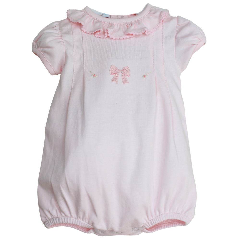 Baby Girls Pink Romper Ruffle Neck Embroidered Bow