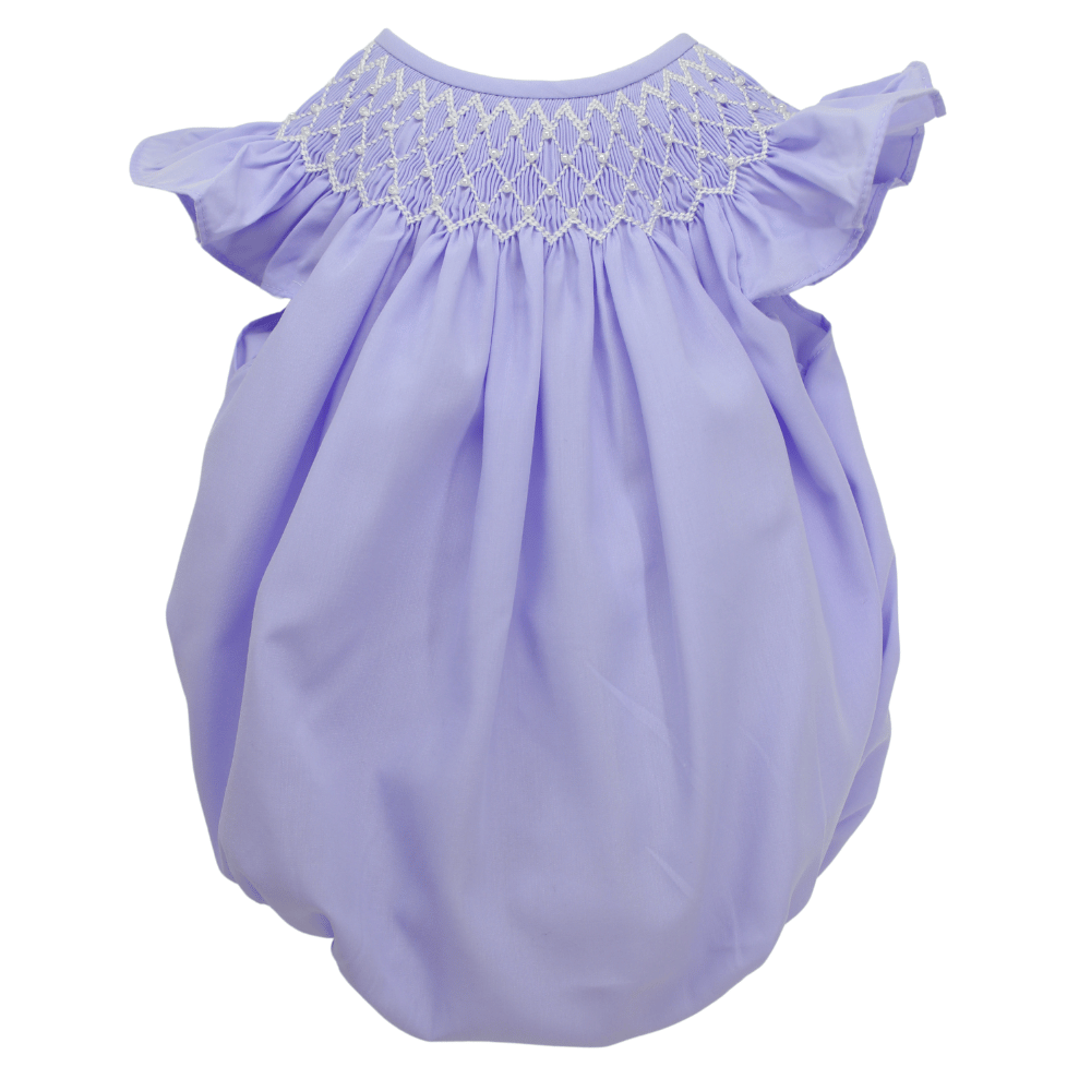 Girls Purple Bubble Romper Outfit Pearl Smocking